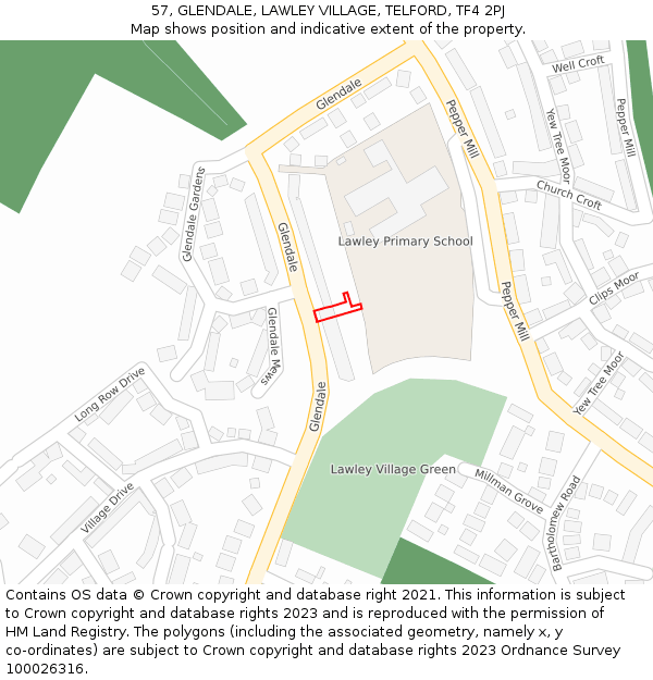 57, GLENDALE, LAWLEY VILLAGE, TELFORD, TF4 2PJ: Location map and indicative extent of plot