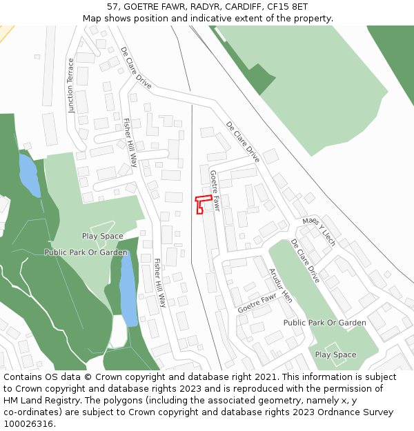 57, GOETRE FAWR, RADYR, CARDIFF, CF15 8ET: Location map and indicative extent of plot