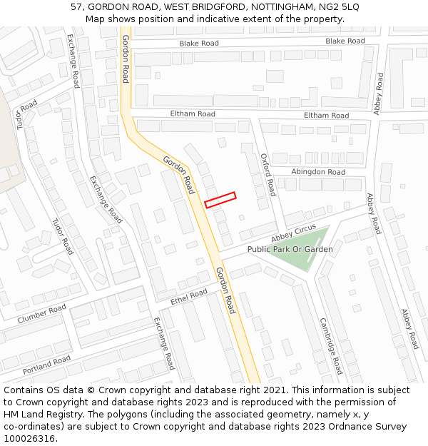 57, GORDON ROAD, WEST BRIDGFORD, NOTTINGHAM, NG2 5LQ: Location map and indicative extent of plot