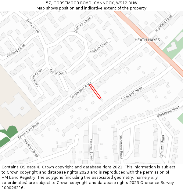 57, GORSEMOOR ROAD, CANNOCK, WS12 3HW: Location map and indicative extent of plot