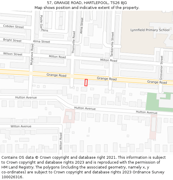 57, GRANGE ROAD, HARTLEPOOL, TS26 8JG: Location map and indicative extent of plot