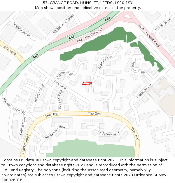 57, GRANGE ROAD, HUNSLET, LEEDS, LS10 1SY: Location map and indicative extent of plot
