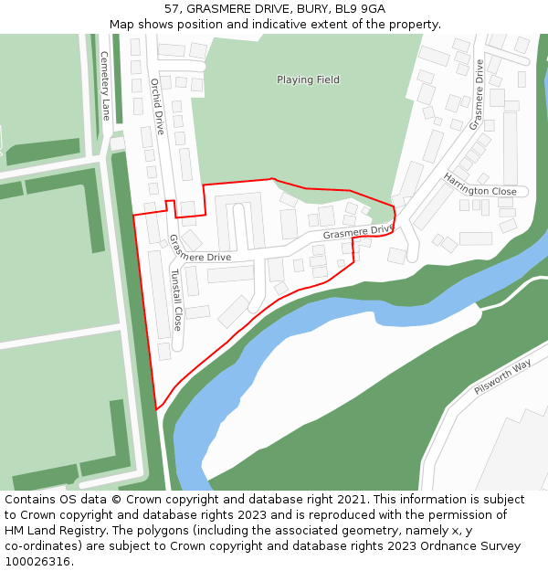 57, GRASMERE DRIVE, BURY, BL9 9GA: Location map and indicative extent of plot