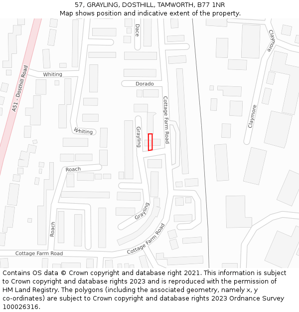 57, GRAYLING, DOSTHILL, TAMWORTH, B77 1NR: Location map and indicative extent of plot