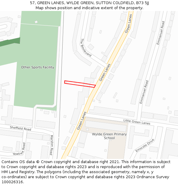 57, GREEN LANES, WYLDE GREEN, SUTTON COLDFIELD, B73 5JJ: Location map and indicative extent of plot