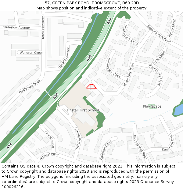 57, GREEN PARK ROAD, BROMSGROVE, B60 2RD: Location map and indicative extent of plot