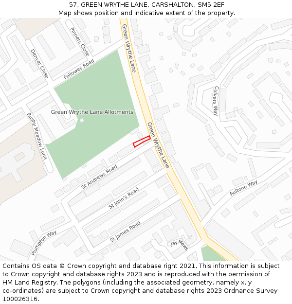 57, GREEN WRYTHE LANE, CARSHALTON, SM5 2EF: Location map and indicative extent of plot