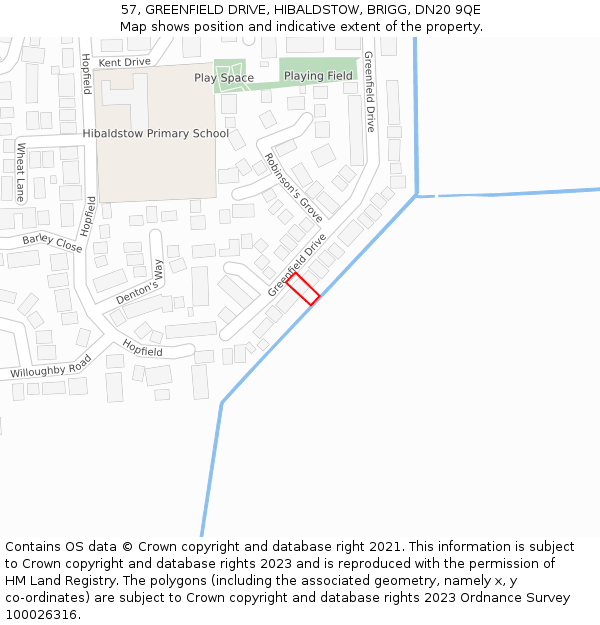 57, GREENFIELD DRIVE, HIBALDSTOW, BRIGG, DN20 9QE: Location map and indicative extent of plot