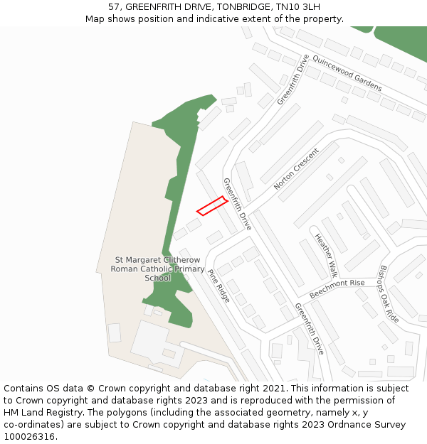 57, GREENFRITH DRIVE, TONBRIDGE, TN10 3LH: Location map and indicative extent of plot