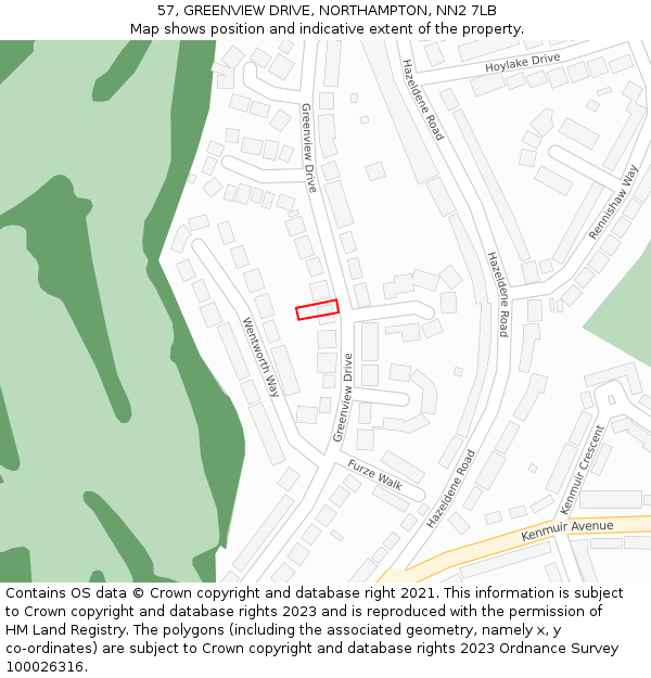 57, GREENVIEW DRIVE, NORTHAMPTON, NN2 7LB: Location map and indicative extent of plot