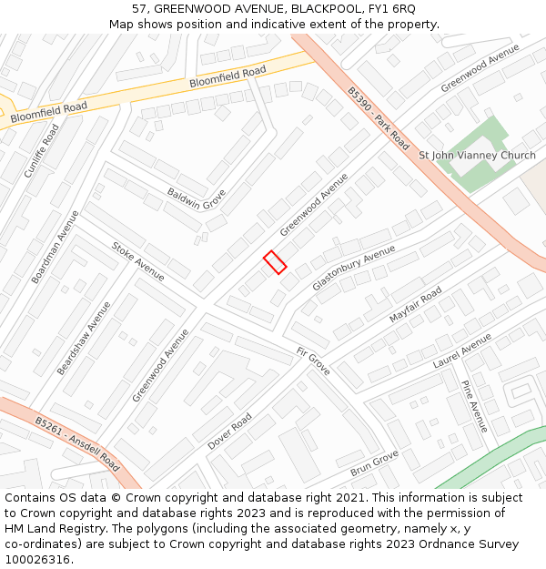 57, GREENWOOD AVENUE, BLACKPOOL, FY1 6RQ: Location map and indicative extent of plot