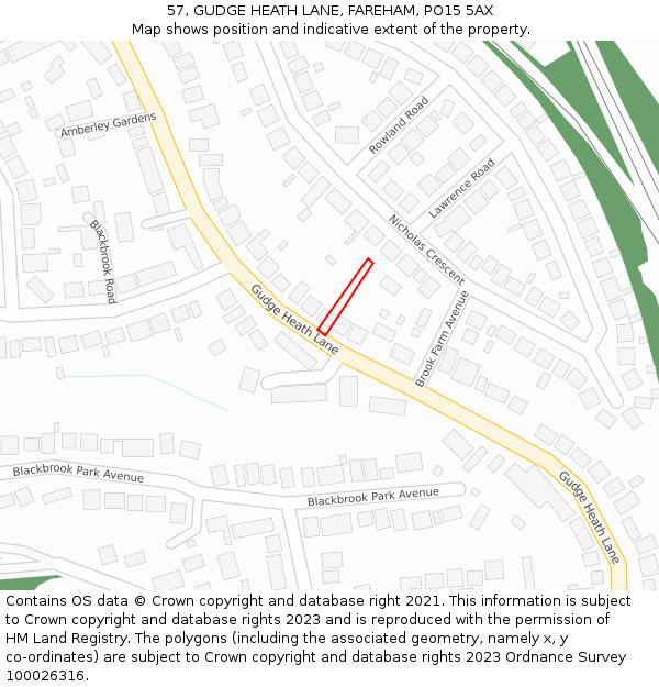 57, GUDGE HEATH LANE, FAREHAM, PO15 5AX: Location map and indicative extent of plot