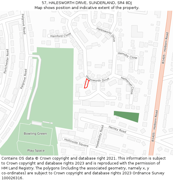 57, HALESWORTH DRIVE, SUNDERLAND, SR4 8DJ: Location map and indicative extent of plot