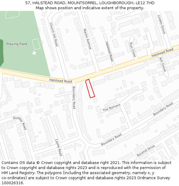 57, HALSTEAD ROAD, MOUNTSORREL, LOUGHBOROUGH, LE12 7HD: Location map and indicative extent of plot