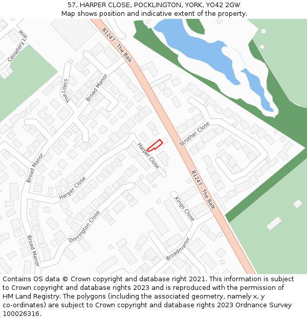 57, HARPER CLOSE, POCKLINGTON, YORK, YO42 2GW: Location map and indicative extent of plot