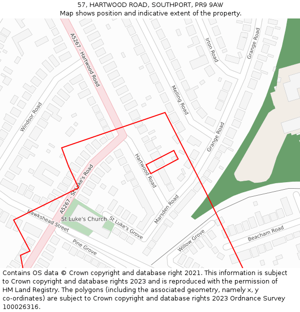 57, HARTWOOD ROAD, SOUTHPORT, PR9 9AW: Location map and indicative extent of plot