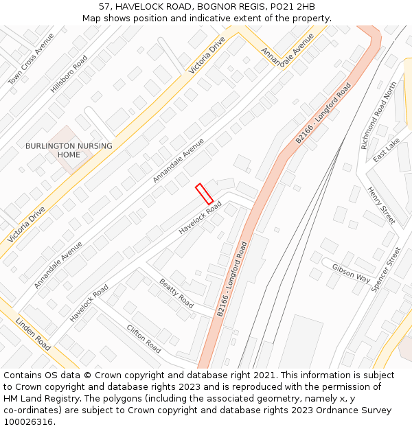 57, HAVELOCK ROAD, BOGNOR REGIS, PO21 2HB: Location map and indicative extent of plot