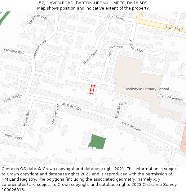 57, HAVEN ROAD, BARTON-UPON-HUMBER, DN18 5BS: Location map and indicative extent of plot