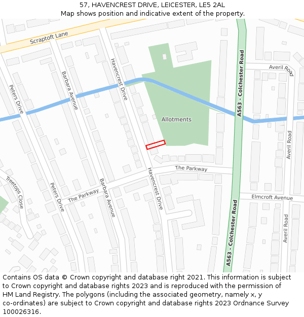 57, HAVENCREST DRIVE, LEICESTER, LE5 2AL: Location map and indicative extent of plot
