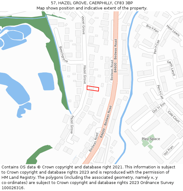 57, HAZEL GROVE, CAERPHILLY, CF83 3BP: Location map and indicative extent of plot