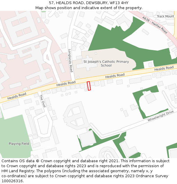 57, HEALDS ROAD, DEWSBURY, WF13 4HY: Location map and indicative extent of plot