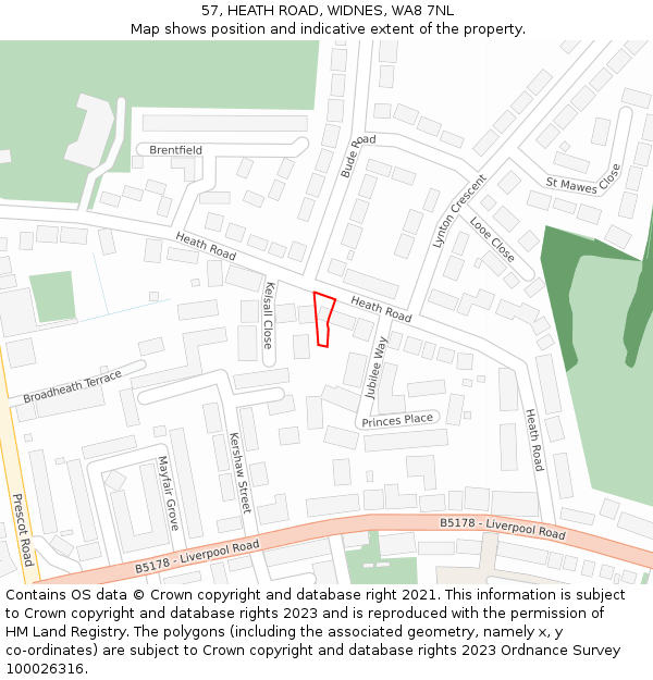 57, HEATH ROAD, WIDNES, WA8 7NL: Location map and indicative extent of plot