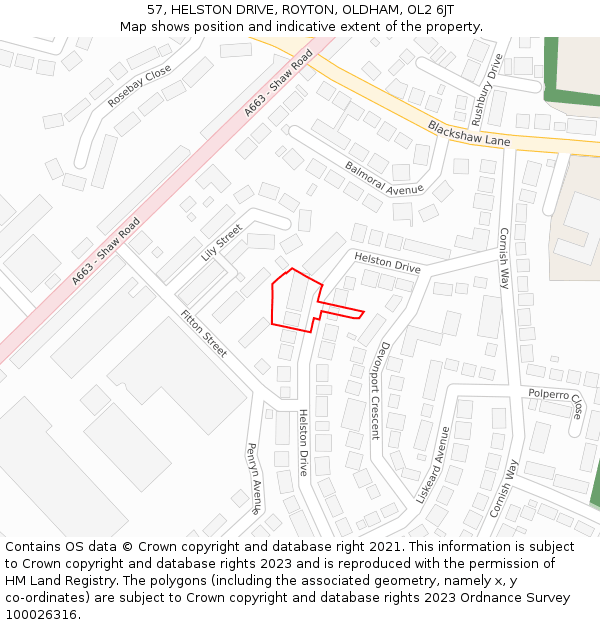 57, HELSTON DRIVE, ROYTON, OLDHAM, OL2 6JT: Location map and indicative extent of plot