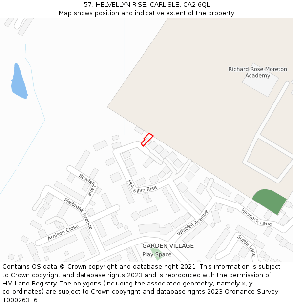 57, HELVELLYN RISE, CARLISLE, CA2 6QL: Location map and indicative extent of plot