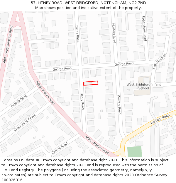 57, HENRY ROAD, WEST BRIDGFORD, NOTTINGHAM, NG2 7ND: Location map and indicative extent of plot