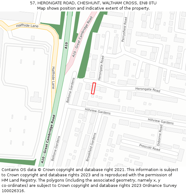 57, HERONGATE ROAD, CHESHUNT, WALTHAM CROSS, EN8 0TU: Location map and indicative extent of plot