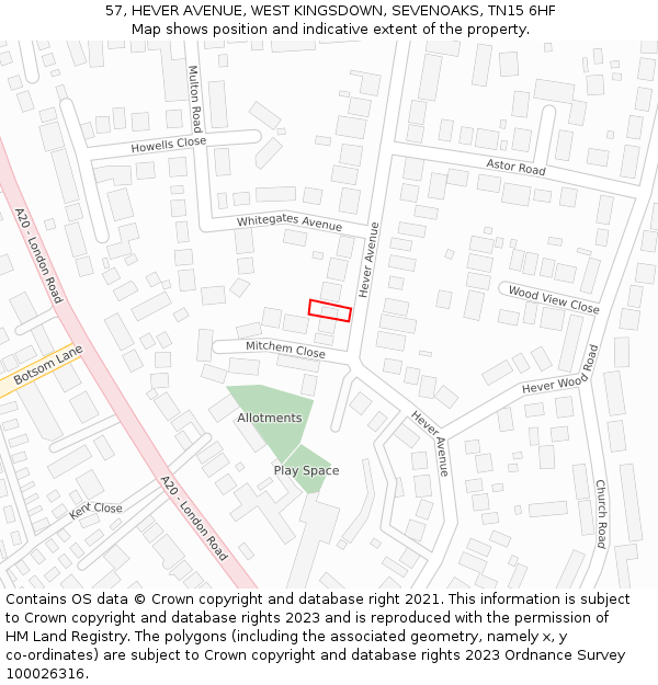 57, HEVER AVENUE, WEST KINGSDOWN, SEVENOAKS, TN15 6HF: Location map and indicative extent of plot