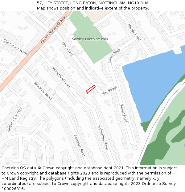 57, HEY STREET, LONG EATON, NOTTINGHAM, NG10 3HA: Location map and indicative extent of plot