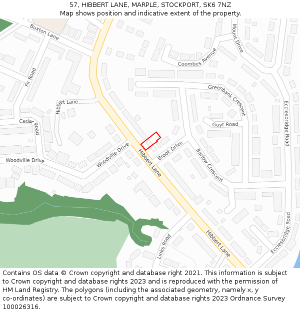 57, HIBBERT LANE, MARPLE, STOCKPORT, SK6 7NZ: Location map and indicative extent of plot