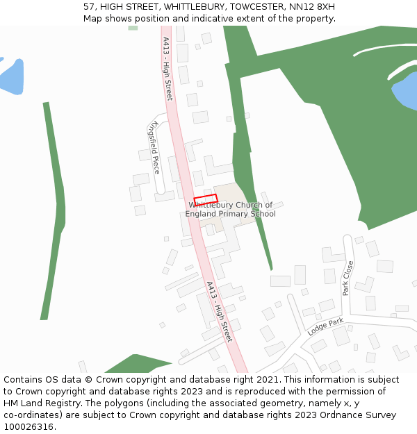 57, HIGH STREET, WHITTLEBURY, TOWCESTER, NN12 8XH: Location map and indicative extent of plot