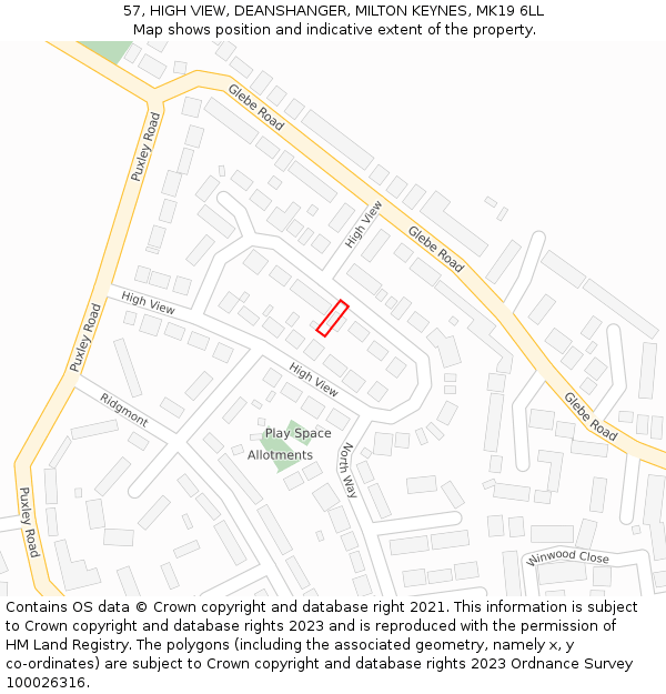 57, HIGH VIEW, DEANSHANGER, MILTON KEYNES, MK19 6LL: Location map and indicative extent of plot
