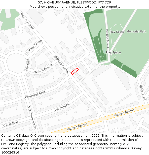 57, HIGHBURY AVENUE, FLEETWOOD, FY7 7DR: Location map and indicative extent of plot