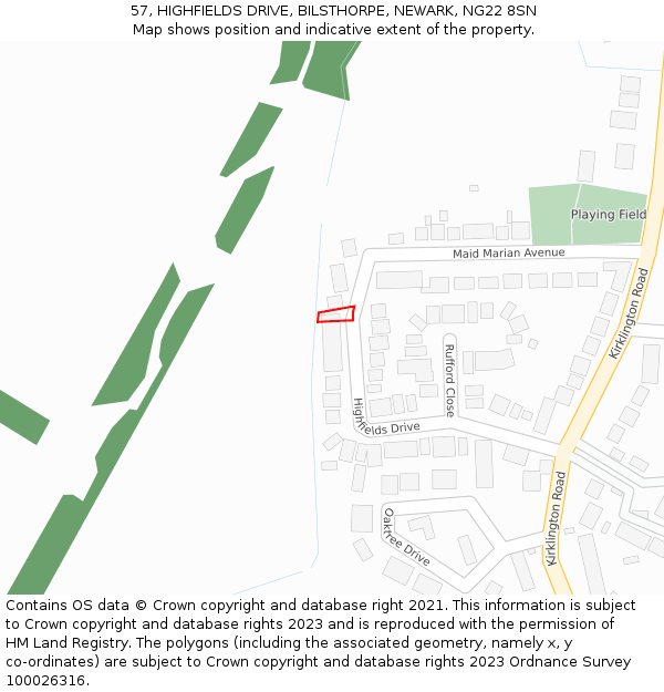 57, HIGHFIELDS DRIVE, BILSTHORPE, NEWARK, NG22 8SN: Location map and indicative extent of plot