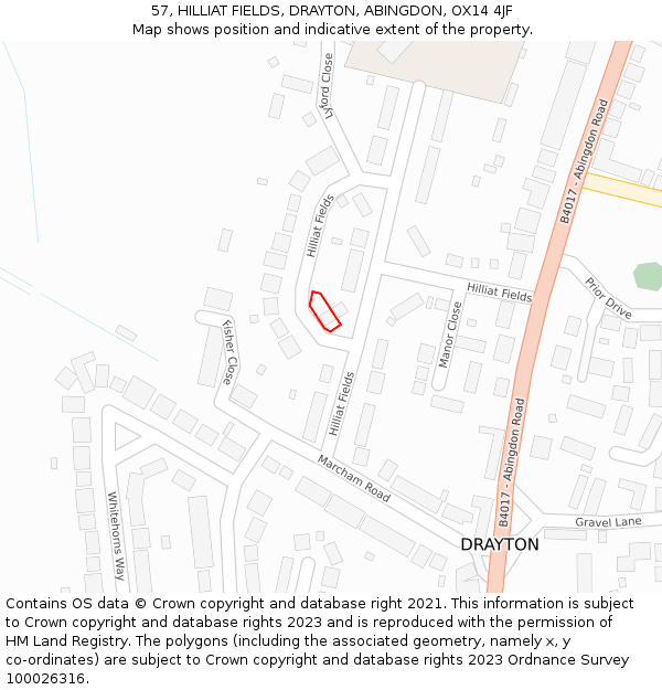 57, HILLIAT FIELDS, DRAYTON, ABINGDON, OX14 4JF: Location map and indicative extent of plot