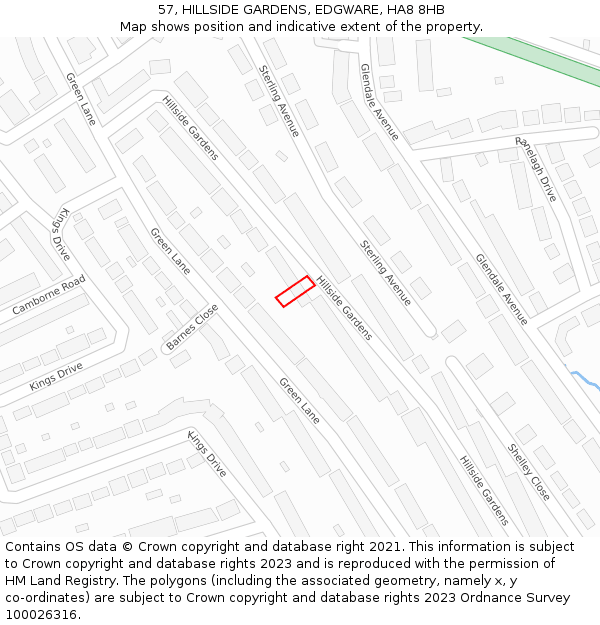 57, HILLSIDE GARDENS, EDGWARE, HA8 8HB: Location map and indicative extent of plot