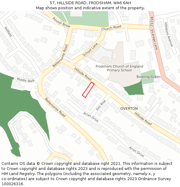 57, HILLSIDE ROAD, FRODSHAM, WA6 6AH: Location map and indicative extent of plot