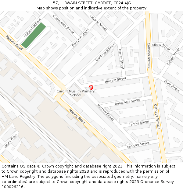 57, HIRWAIN STREET, CARDIFF, CF24 4JG: Location map and indicative extent of plot
