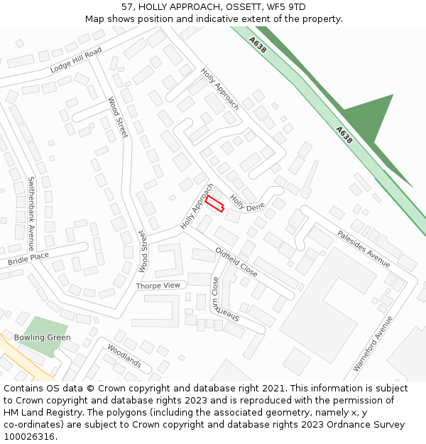 57, HOLLY APPROACH, OSSETT, WF5 9TD: Location map and indicative extent of plot