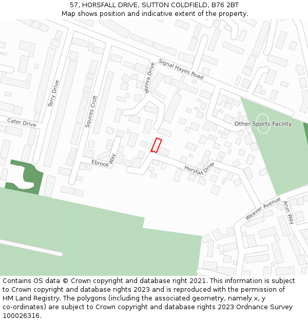 57, HORSFALL DRIVE, SUTTON COLDFIELD, B76 2BT: Location map and indicative extent of plot