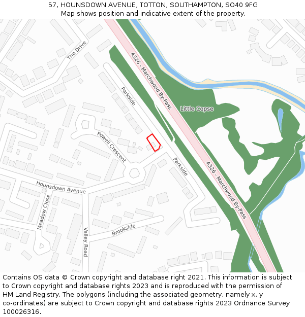 57, HOUNSDOWN AVENUE, TOTTON, SOUTHAMPTON, SO40 9FG: Location map and indicative extent of plot