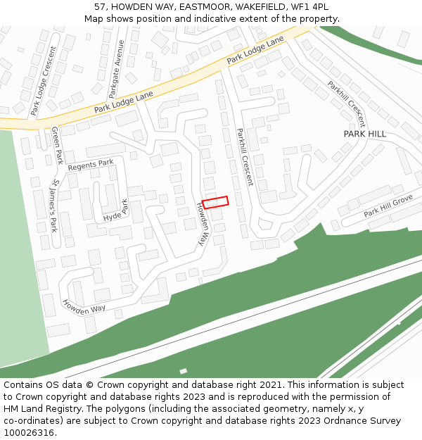 57, HOWDEN WAY, EASTMOOR, WAKEFIELD, WF1 4PL: Location map and indicative extent of plot