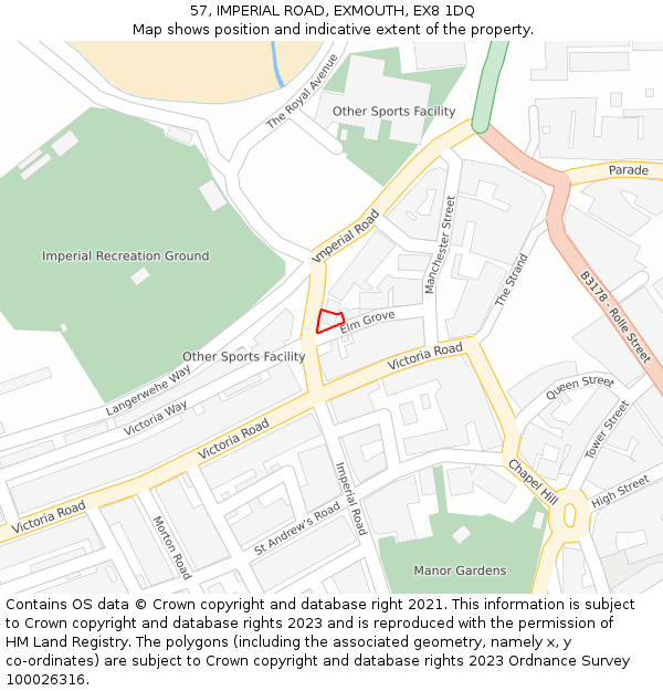 57, IMPERIAL ROAD, EXMOUTH, EX8 1DQ: Location map and indicative extent of plot