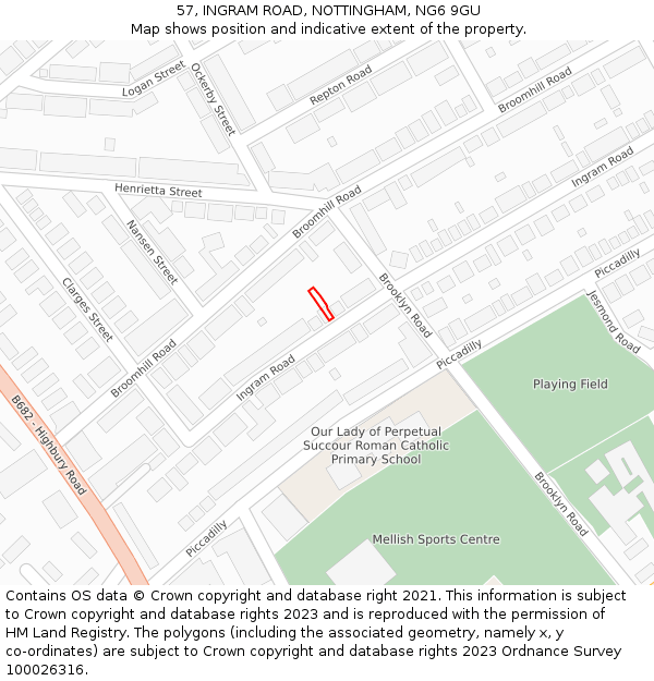 57, INGRAM ROAD, NOTTINGHAM, NG6 9GU: Location map and indicative extent of plot