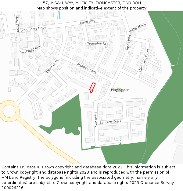 57, INSALL WAY, AUCKLEY, DONCASTER, DN9 3QH: Location map and indicative extent of plot