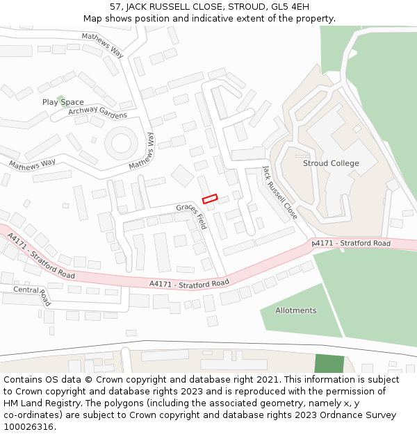 57, JACK RUSSELL CLOSE, STROUD, GL5 4EH: Location map and indicative extent of plot