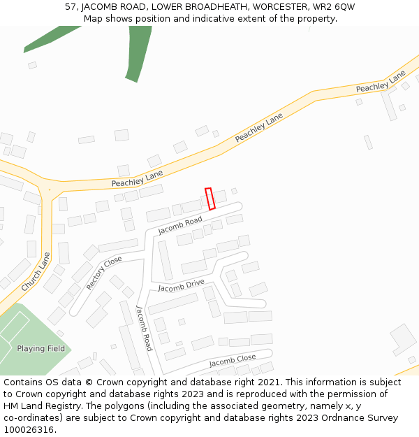 57, JACOMB ROAD, LOWER BROADHEATH, WORCESTER, WR2 6QW: Location map and indicative extent of plot